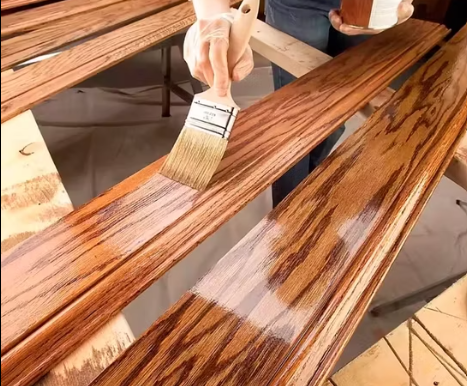 Wood panelling finished with PU matt wood coating